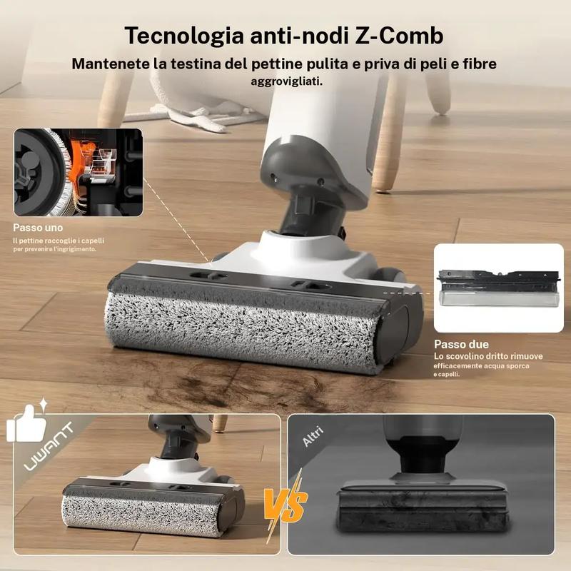 Uwant D500 aspirateur à eau/air, contrôle des odeurs dans le réservoir d’égouttage, balai de lavage inclinable à 180°, puissance d’aspiration de 17 kPa, séchage à air chaud jusqu’à 65 °C, auto nettoyant, conduit de fibre libre, étanchéité IPX6 pour sols — vignette 5