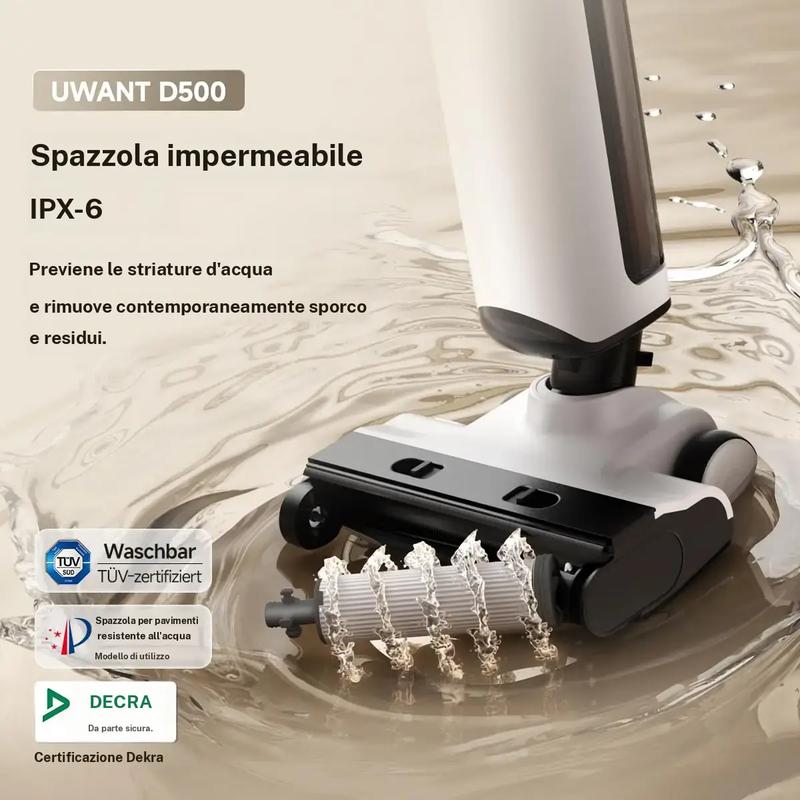 Uwant D500 aspirateur à eau/air, contrôle des odeurs dans le réservoir d’égouttage, balai de lavage inclinable à 180°, puissance d’aspiration de 17 kPa, séchage à air chaud jusqu’à 65 °C, auto nettoyant, conduit de fibre libre, étanchéité IPX6 pour sols — vignette 6