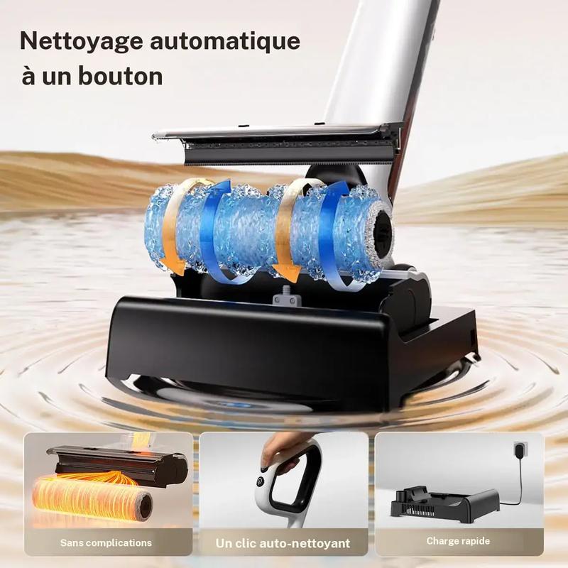 Uwant D500 aspirateur à eau/air, contrôle des odeurs dans le réservoir d’égouttage, balai de lavage inclinable à 180°, puissance d’aspiration de 17 kPa, séchage à air chaud jusqu’à 65 °C, auto nettoyant, conduit de fibre libre, étanchéité IPX6 pour sols — vignette 7