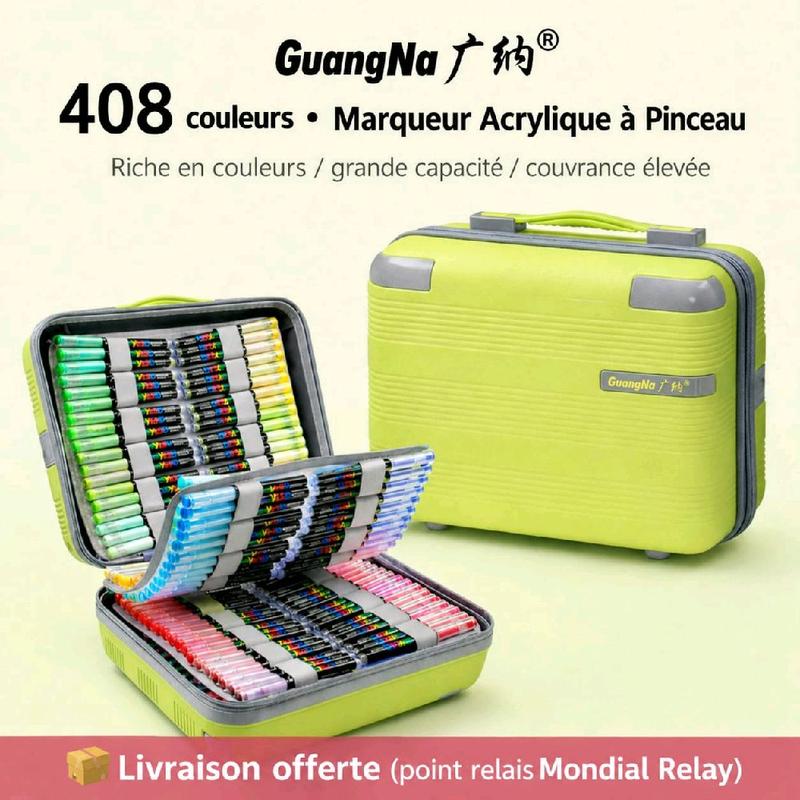 valise rigide guangna 408 feutres acryliques à pointe brush (livraison offerte point Mondialrelay)