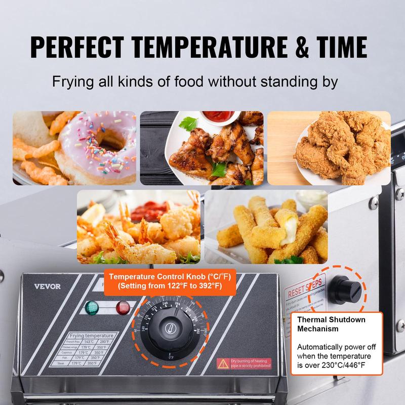 【Vente d’été VEVOR】 Friteuse électrique commerciale VEVOR, grande capacité de 24 L, friteuse de comptoir électrique avec deux paniers amovibles, friteuse double en acier inoxydable 5000 W pour la cuisine, les restaurants et un usage commercial, argentée — vignette 4