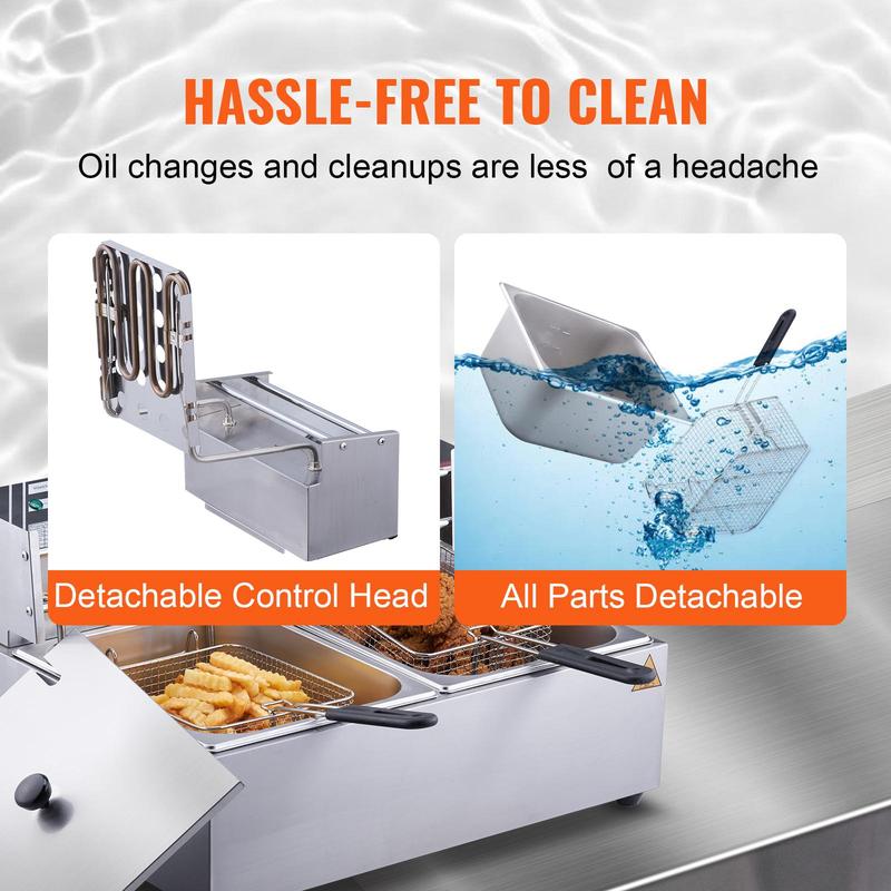 【Vente d’été VEVOR】 Friteuse électrique commerciale VEVOR, grande capacité de 24 L, friteuse de comptoir électrique avec deux paniers amovibles, friteuse double en acier inoxydable 5000 W pour la cuisine, les restaurants et un usage commercial, argentée — vignette 5