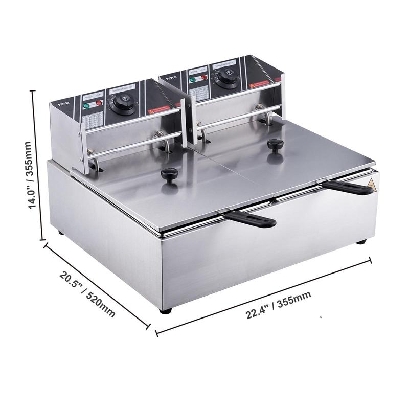 【Vente d’été VEVOR】 Friteuse électrique commerciale VEVOR, grande capacité de 24 L, friteuse de comptoir électrique avec deux paniers amovibles, friteuse double en acier inoxydable 5000 W pour la cuisine, les restaurants et un usage commercial, argentée — vignette 8
