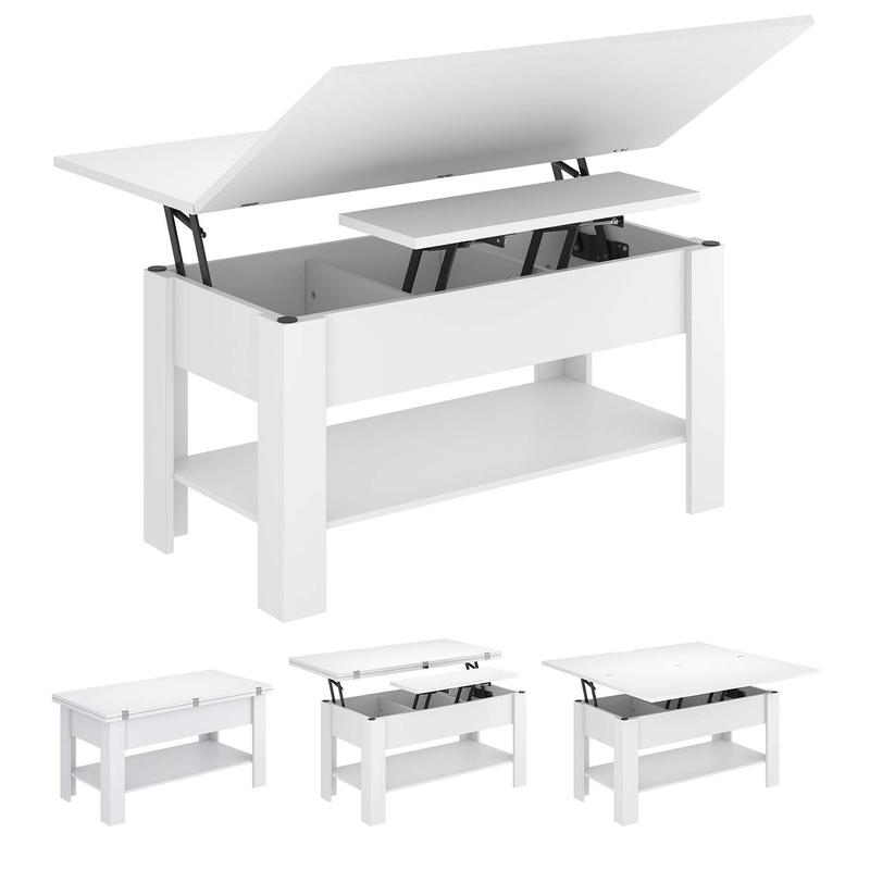 Vente flash |SIKAIC Table basse multifonctionnelle réglable en hauteur 3‑en‑1 avec rangement caché et compartiment ouvert, peut être utilisée comme table à manger — vignette 2