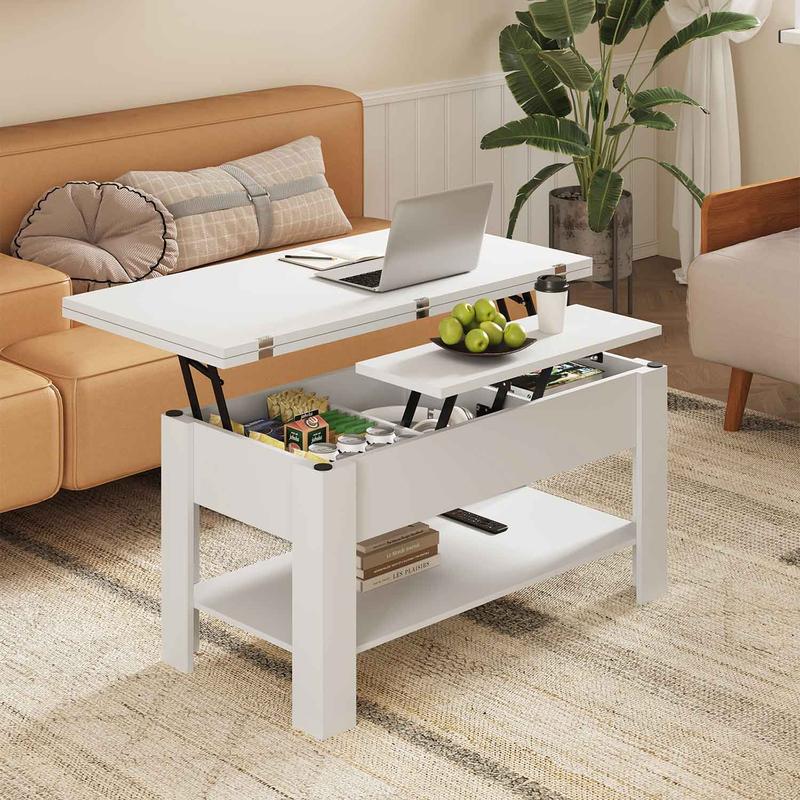 Vente flash |SIKAIC Table basse multifonctionnelle réglable en hauteur 3‑en‑1 avec rangement caché et compartiment ouvert, peut être utilisée comme table à manger — vignette 4