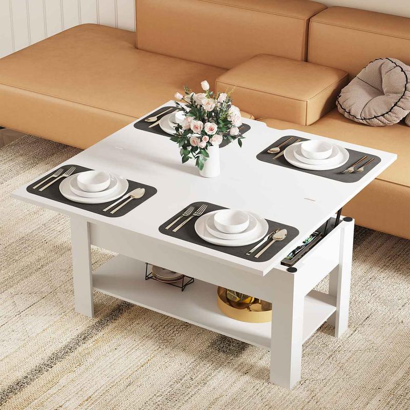 Vente flash |SIKAIC Table basse multifonctionnelle réglable en hauteur 3‑en‑1 avec rangement caché et compartiment ouvert, peut être utilisée comme table à manger — vignette 5