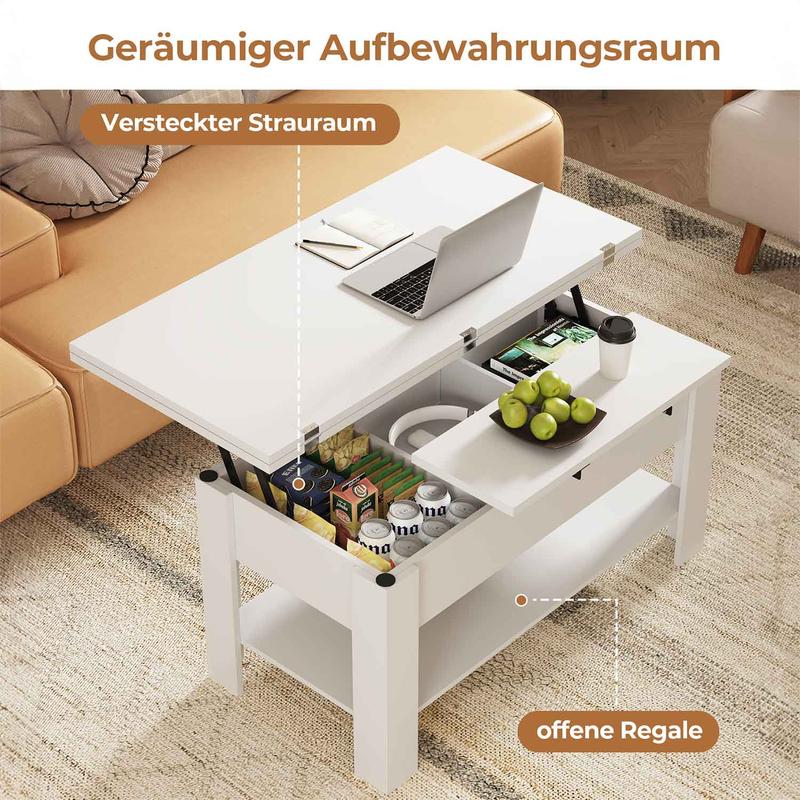Vente flash |SIKAIC Table basse multifonctionnelle réglable en hauteur 3‑en‑1 avec rangement caché et compartiment ouvert, peut être utilisée comme table à manger — vignette 6