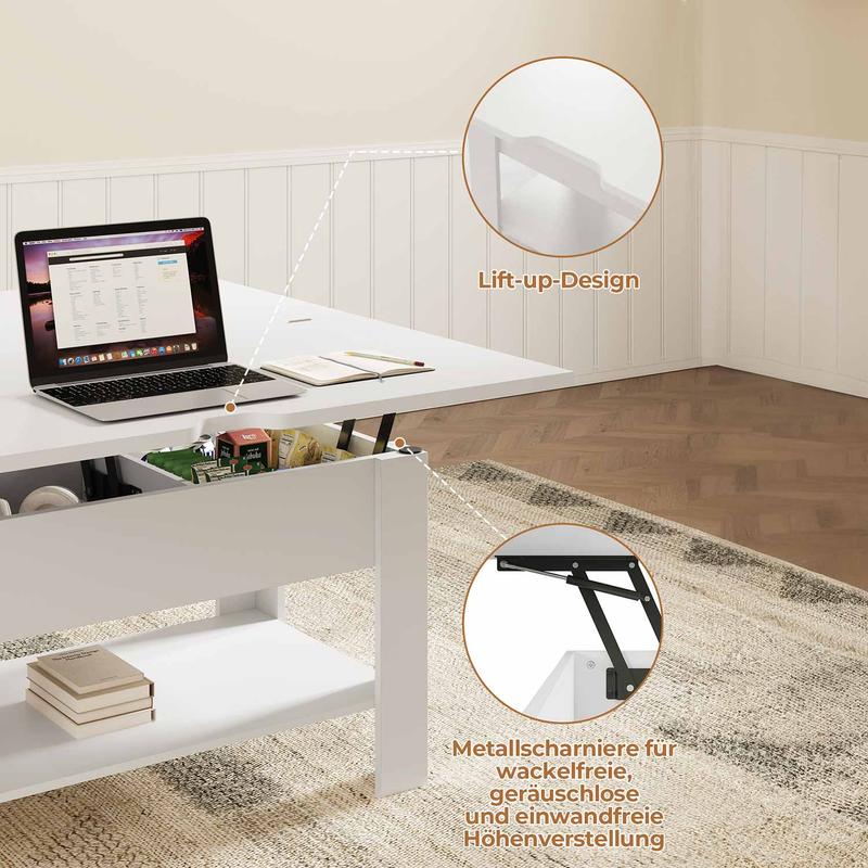 Vente flash |SIKAIC Table basse multifonctionnelle réglable en hauteur 3‑en‑1 avec rangement caché et compartiment ouvert, peut être utilisée comme table à manger — vignette 7