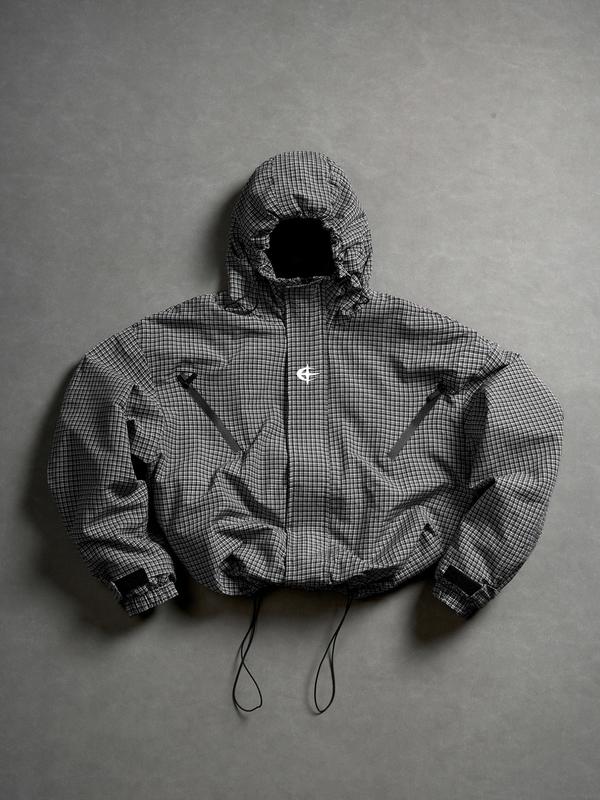 Veste à capuche coupe scolaire à carreaux, coupe coupe-vent, bas avec cordon de serrage, plusieurs poches zippées, veste extérieure streetwear pour couples
