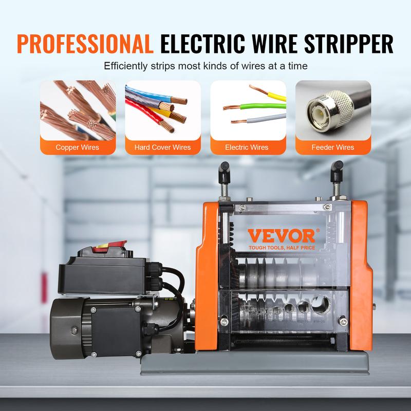 VEVOR Machine a Denuder Electrique 1,5-25 mm Denudeur Cable Auto Motorise 60 W Denudeuse Pince a Denuder Depouillement Fil Repere Profondeur Visible 6 Canaux Ronds 1 Canal Plat pour Recyclage Cuivre — vignette 2