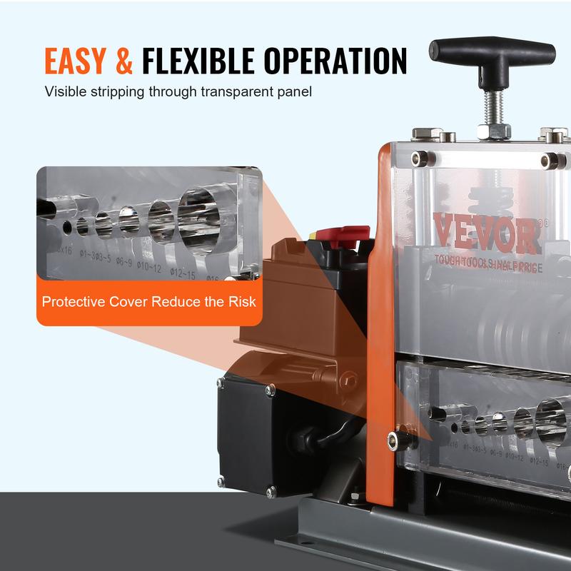 VEVOR Machine a Denuder Electrique 1,5-25 mm Denudeur Cable Auto Motorise 60 W Denudeuse Pince a Denuder Depouillement Fil Repere Profondeur Visible 6 Canaux Ronds 1 Canal Plat pour Recyclage Cuivre — vignette 4