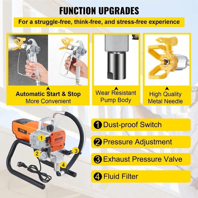 【VEVOR Soldes d'Été】Pulvérisateur de peinture VEVOR, pulvérisateur airless, pistolet à peinture avec tuyau 3000 PSI pour la maison ainsi que pour les navires, les ponts, les tours — vignette 6