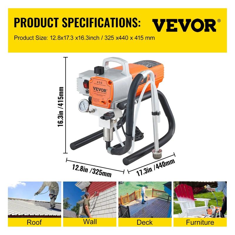 【VEVOR Soldes d'Été】Pulvérisateur de peinture VEVOR, pulvérisateur airless, pistolet à peinture avec tuyau 3000 PSI pour la maison ainsi que pour les navires, les ponts, les tours — vignette 7