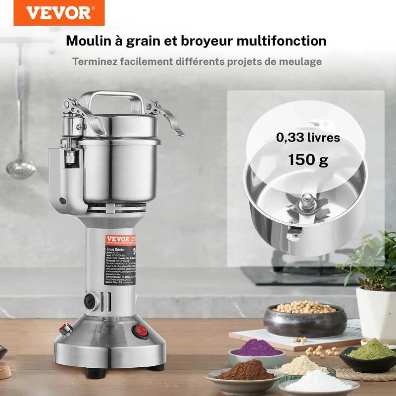 【VEVOR Soldes d'Été】VEVOR 150 g meule à céréales électrique / meule à vin, meuleuses à épices commerciales haute puissance 850 W, broyeur/machine à poudre en acier inoxydable, pour céréales secs, épices, céréales, café, maïs, poivre — vignette 2