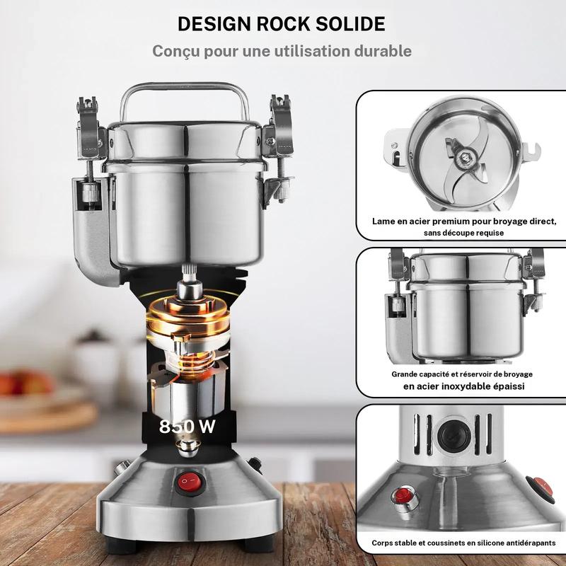 【VEVOR Soldes d'Été】VEVOR 150 g meule à céréales électrique / meule à vin, meuleuses à épices commerciales haute puissance 850 W, broyeur/machine à poudre en acier inoxydable, pour céréales secs, épices, céréales, café, maïs, poivre — vignette 3