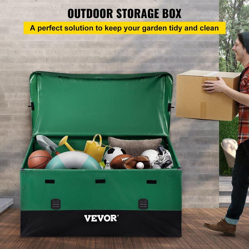 【VEVOR Soldes d'Été】VEVOR boîte de rangement extérieure, boîte de pont en bâche PE étanche de 100 / 150 / 230 gallons avec cadre galvanisé, Protection contre tous les temps et Portable, pour Camping, jardin, piscine et cour, organisateur noir et vert — vignette 2