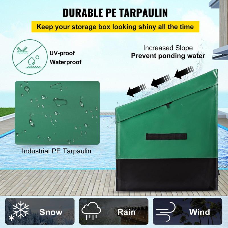 【VEVOR Soldes d'Été】VEVOR boîte de rangement extérieure, boîte de pont en bâche PE étanche de 100 / 150 / 230 gallons avec cadre galvanisé, Protection contre tous les temps et Portable, pour Camping, jardin, piscine et cour, organisateur noir et vert — vignette 3