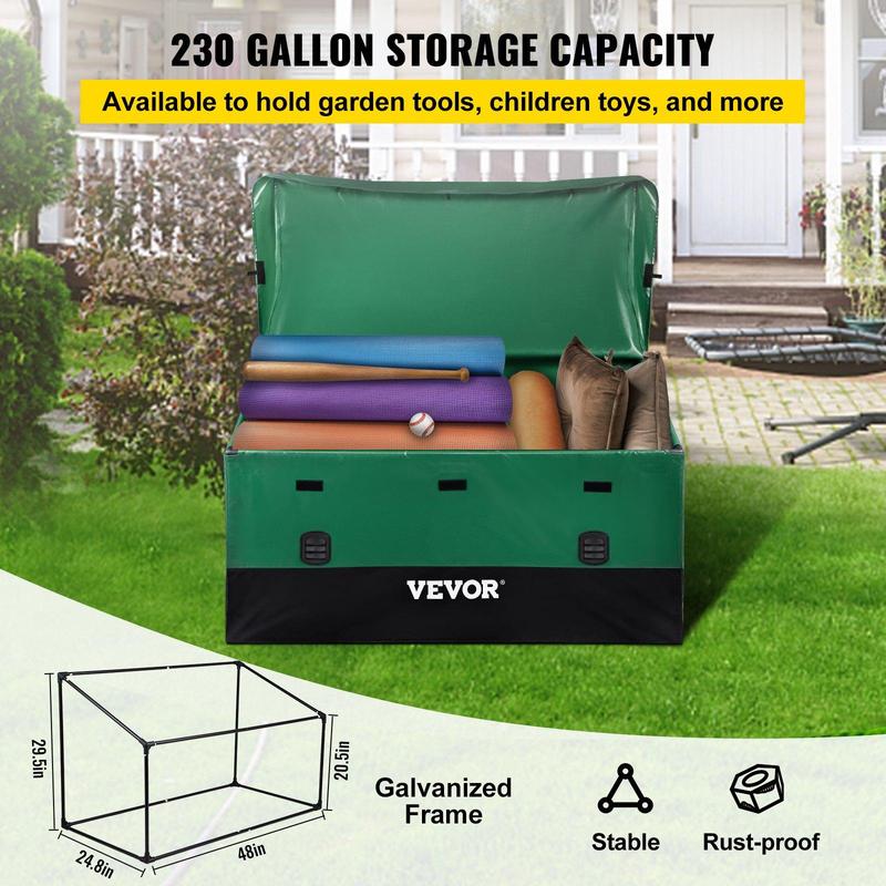 【VEVOR Soldes d'Été】VEVOR boîte de rangement extérieure, boîte de pont en bâche PE étanche de 100 / 150 / 230 gallons avec cadre galvanisé, Protection contre tous les temps et Portable, pour Camping, jardin, piscine et cour, organisateur noir et vert — vignette 4