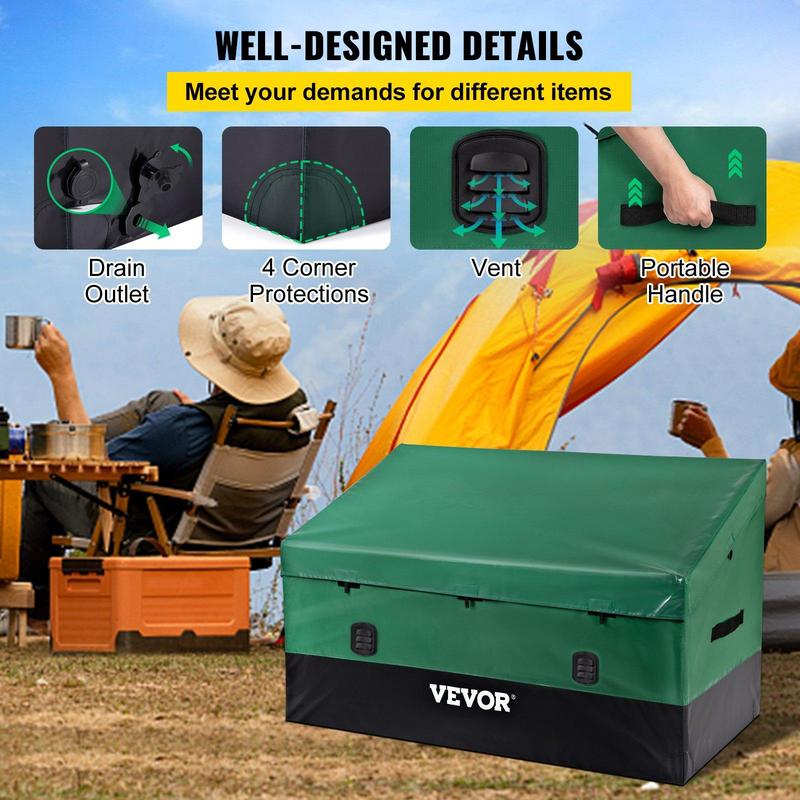 【VEVOR Soldes d'Été】VEVOR boîte de rangement extérieure, boîte de pont en bâche PE étanche de 100 / 150 / 230 gallons avec cadre galvanisé, Protection contre tous les temps et Portable, pour Camping, jardin, piscine et cour, organisateur noir et vert — vignette 5