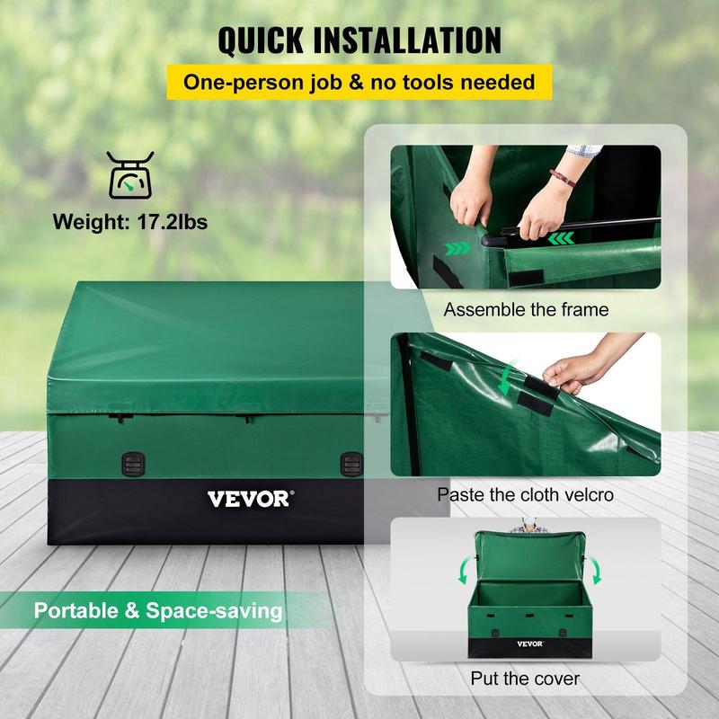 【VEVOR Soldes d'Été】VEVOR boîte de rangement extérieure, boîte de pont en bâche PE étanche de 100 / 150 / 230 gallons avec cadre galvanisé, Protection contre tous les temps et Portable, pour Camping, jardin, piscine et cour, organisateur noir et vert — vignette 6