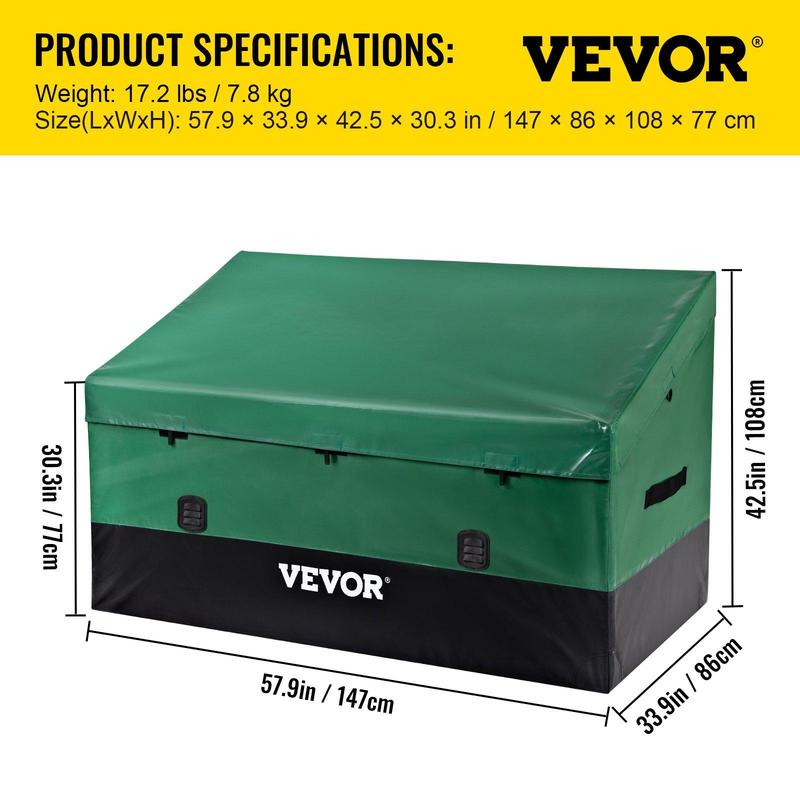 【VEVOR Soldes d'Été】VEVOR boîte de rangement extérieure, boîte de pont en bâche PE étanche de 100 / 150 / 230 gallons avec cadre galvanisé, Protection contre tous les temps et Portable, pour Camping, jardin, piscine et cour, organisateur noir et vert — vignette 7
