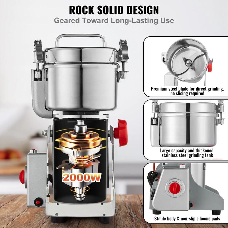 【VEVOR Soldes d'Été】VEVOR Moulin à Épices Électrique , Broyeur à Grains Commercial à Haute Vitesse, Moulin à Farine en Acier Inoxydable, Type Oscillant pour Moudre Rapidement Céréales Épices Herbes Cafés — vignette 3