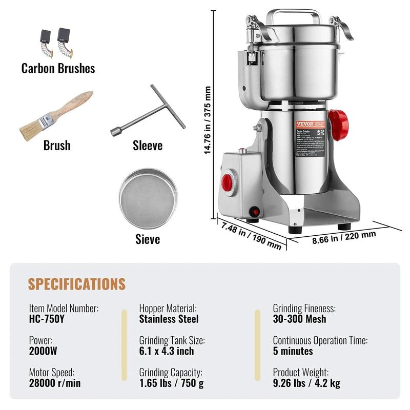 【VEVOR Soldes d'Été】VEVOR Moulin à Épices Électrique , Broyeur à Grains Commercial à Haute Vitesse, Moulin à Farine en Acier Inoxydable, Type Oscillant pour Moudre Rapidement Céréales Épices Herbes Cafés — vignette 6