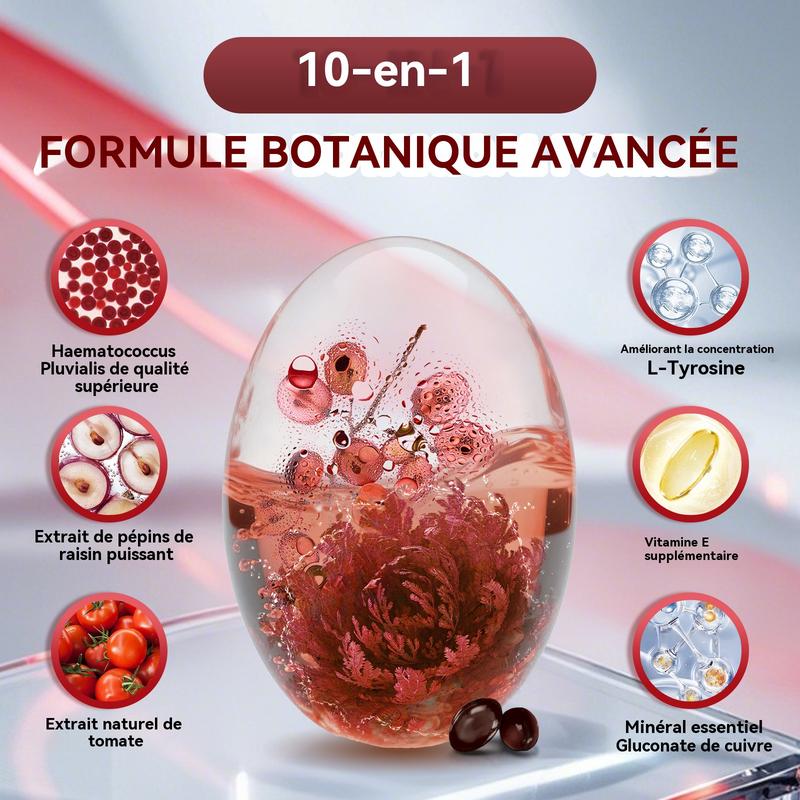 VivoNu Astaxanthine Capsules | 12 mg astaxanthine, Haematococcus pluvialis, extrait pépins de raisin, extrait tomate, L-tyrosine, vitamine E, gluconate cuivre | Soutien cutané, protection antioxydante, soutien oculaire et métabolique | 240 capsules — vignette 3