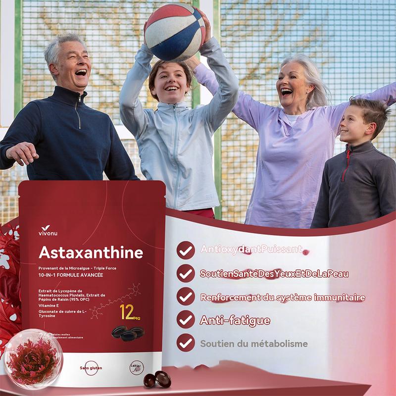 VivoNu Astaxanthine Capsules | 12 mg astaxanthine, Haematococcus pluvialis, extrait pépins de raisin, extrait tomate, L-tyrosine, vitamine E, gluconate cuivre | Soutien cutané, protection antioxydante, soutien oculaire et métabolique | 240 capsules — vignette 6