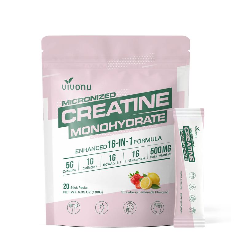 VivoNu Créatine Monohydratée Micronisée 16-en-1 20 Sachets Poudre Pure pour Gain et Récupération Musculaire