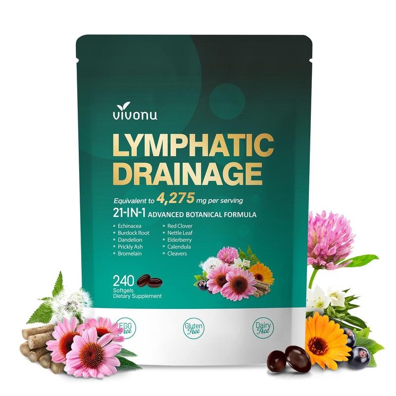 VIVONU Lymphatic – Soutient la circulation lymphatique | Détoxifie & aide à réduire les gonflements | Ingrédients clés : Échinacée, Pissenlit, Ortie, Bardane, Souci (Calendula), Trèfle rouge | 240 gélules | Soutient le système immunitaire & le métabolisme