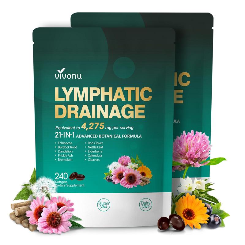 VIVONU Lymphatic – Soutient la circulation lymphatique | Détoxifie & aide à réduire les gonflements | Ingrédients clés : Échinacée, Pissenlit, Ortie, Bardane, Souci (Calendula), Trèfle rouge | 240 gélules | Soutient le système immunitaire & le métabolisme — vignette 5