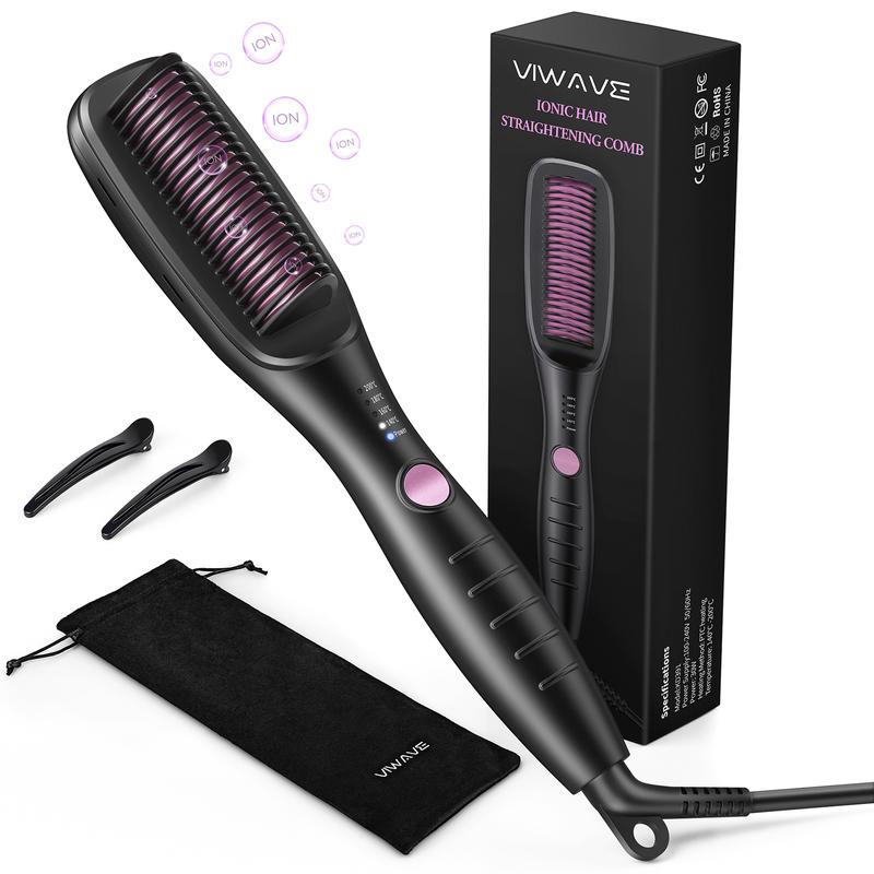 Viwave - Lisseur vapeur, brosse chauffante 3 en 1, peigne lisseur, accessoire de coiffure pour la maison, technologie ionique anti-brûlure, anti-frisottis, confort, design ergonomique, 4 températures et sécurité maximale.