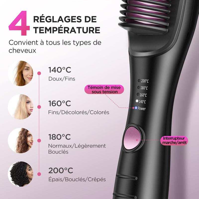 Viwave - Lisseur vapeur, brosse chauffante 3 en 1, peigne lisseur, accessoire de coiffure pour la maison, technologie ionique anti-brûlure, anti-frisottis, confort, design ergonomique, 4 températures et sécurité maximale. — vignette 5