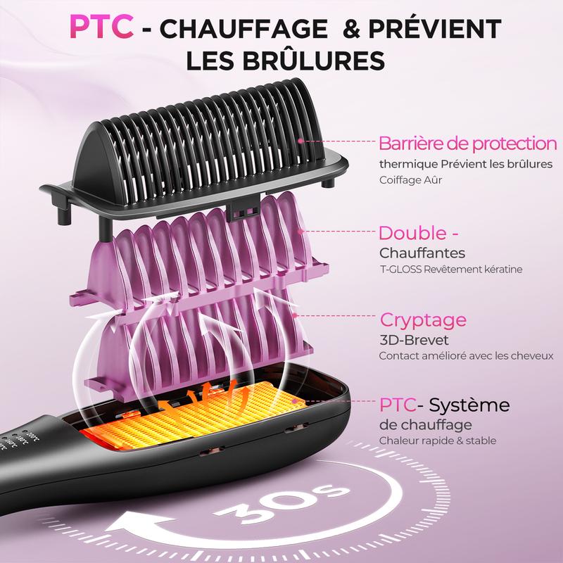 Viwave - Lisseur vapeur, brosse chauffante 3 en 1, peigne lisseur, accessoire de coiffure pour la maison, technologie ionique anti-brûlure, anti-frisottis, confort, design ergonomique, 4 températures et sécurité maximale. — vignette 6
