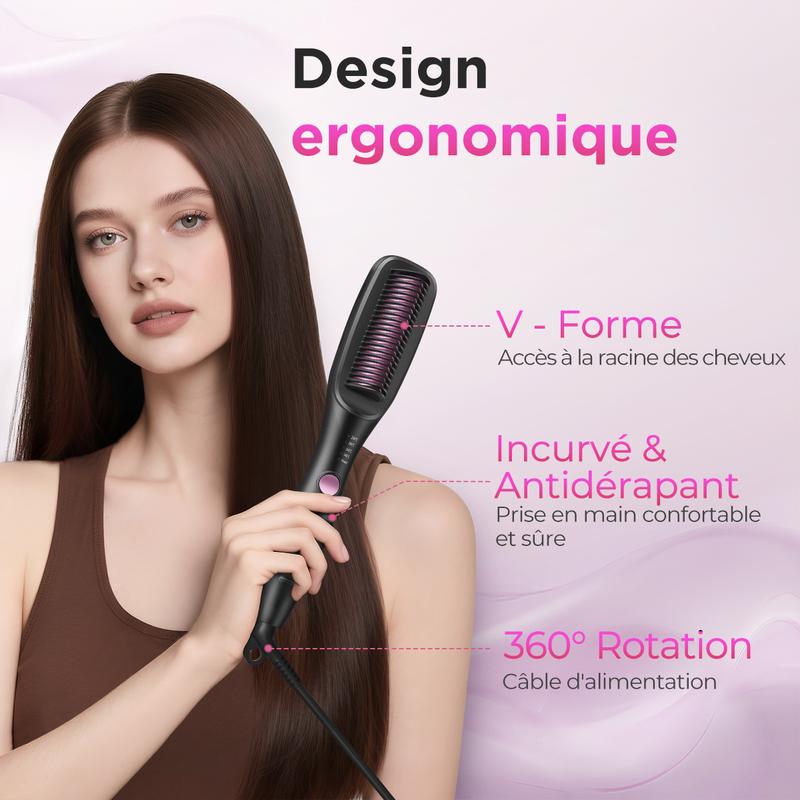 Viwave - Lisseur vapeur, brosse chauffante 3 en 1, peigne lisseur, accessoire de coiffure pour la maison, technologie ionique anti-brûlure, anti-frisottis, confort, design ergonomique, 4 températures et sécurité maximale. — vignette 7
