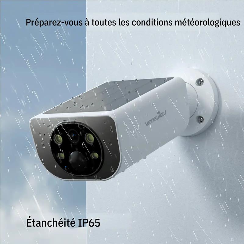 Wansview Caméra de sécurité solaire sans fil pour l’extérieur, Caméra surveillance Wi‑Fi Alimentée par Batterie 2K, détection de personnes, vision nocturne en couleur, IP65, cartes SD / stockage dans le cloud, compatible avec Alexa