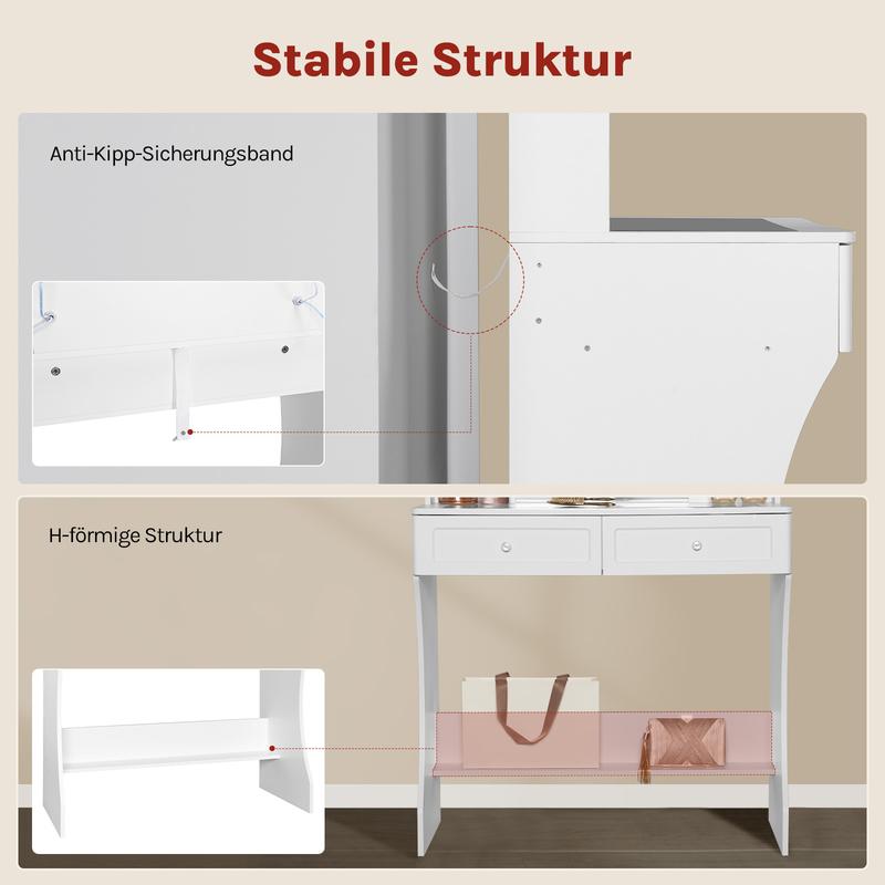 Woltu Coiffeuse, Table de Maquillage avec 10 Lumières LED et Miroir, Plateau en Verre Transparent, Coiffeuse avec 6 Tiroirs Ouverts, pour Salon Chambre, moderne,Blanc, 135x80x40cm, MB6129ws — vignette 6