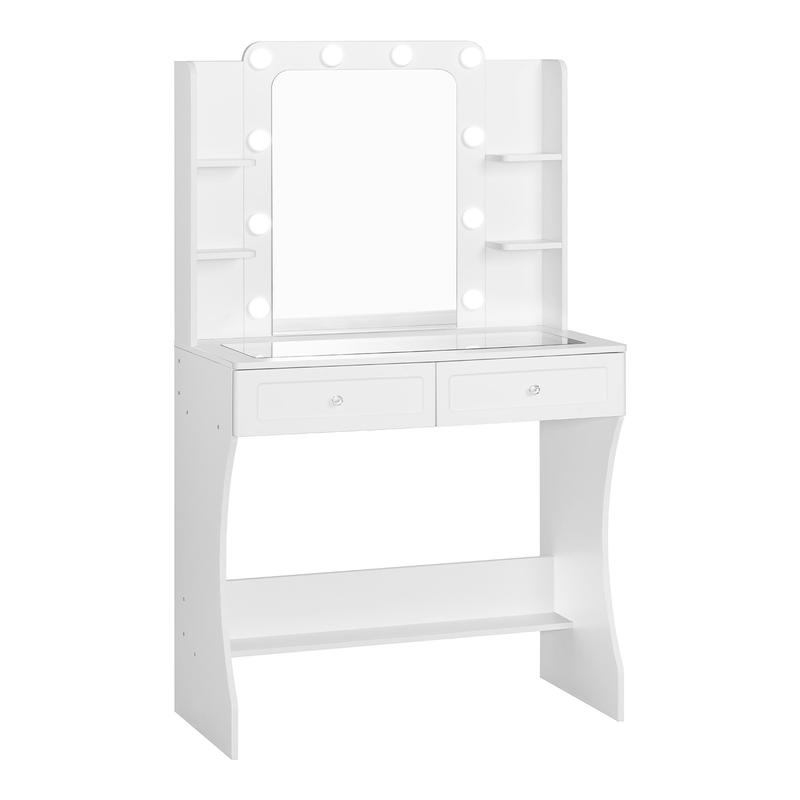 Woltu Coiffeuse, Table de Maquillage avec 10 Lumières LED et Miroir, Plateau en Verre Transparent, Coiffeuse avec 6 Tiroirs Ouverts, pour Salon Chambre, moderne,Blanc, 135x80x40cm, MB6129ws — vignette 9