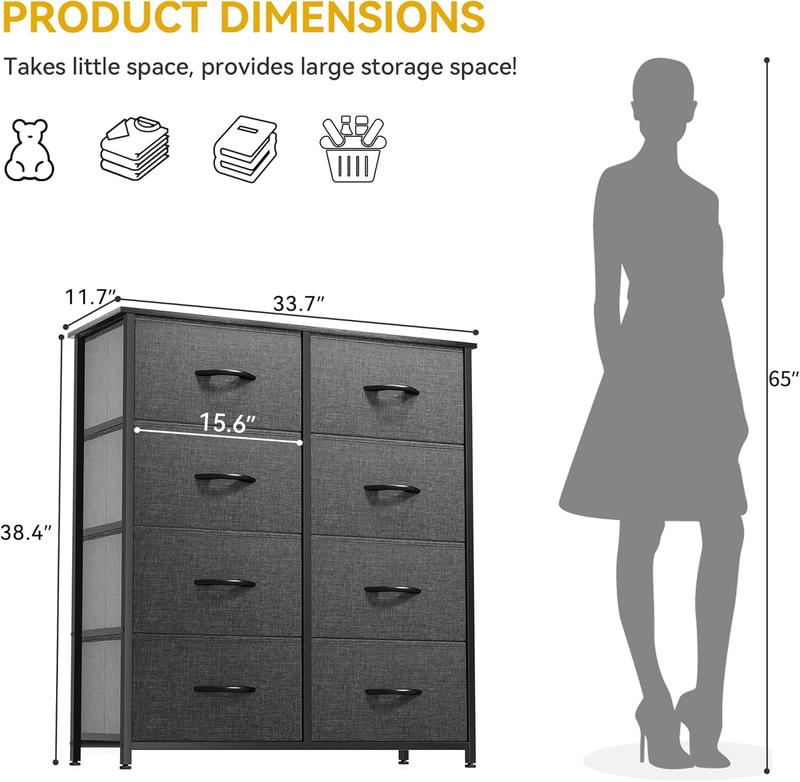 YITAHOME - commode en tissu à 8 tiroirs, commode de rangement haute, armoire de rangement pour chambre à coucher, unité d'organisation de chevet — vignette 7