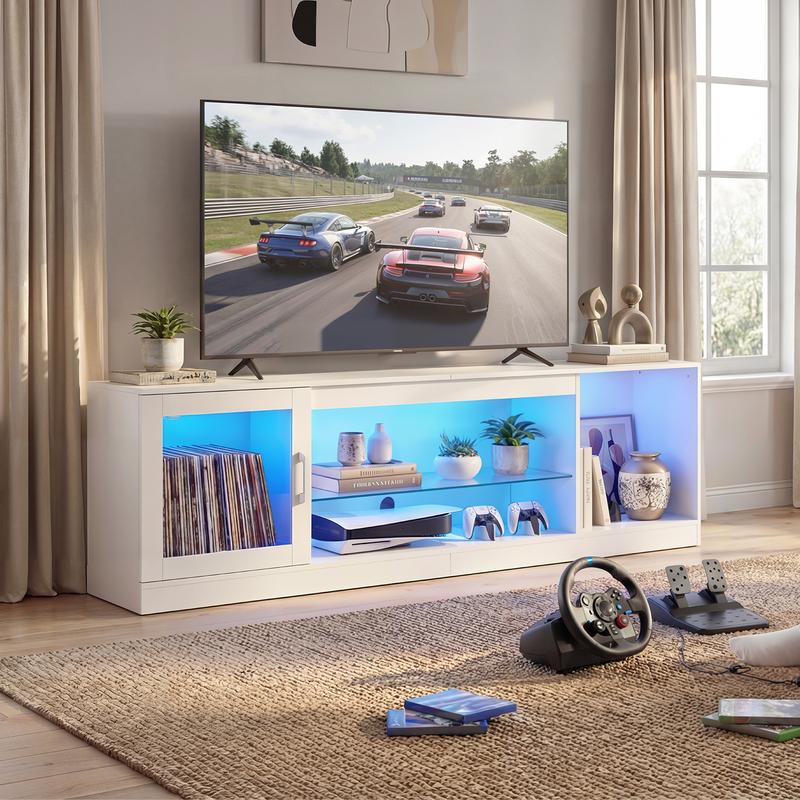 YITAHOME Meuble TV 148 cm avec éclairage LED RVB (22 modes) pour téléviseurs jusqu’à 65 inch, meuble basse tête de TV à compartiments réglables et vitres de sécurité – idéal comme meuble sous TV pour salon & chambre — vignette 2