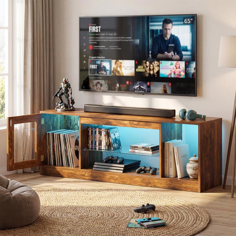 YITAHOME Meuble TV 148 cm avec éclairage LED RVB (22 modes) pour téléviseurs jusqu’à 65 inch, meuble basse tête de TV à compartiments réglables et vitres de sécurité – idéal comme meuble sous TV pour salon & chambre — vignette 5