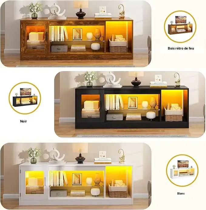 YITAHOME Meuble TV 148 cm avec éclairage LED RVB (22 modes) pour téléviseurs jusqu’à 65 inch, meuble basse tête de TV à compartiments réglables et vitres de sécurité – idéal comme meuble sous TV pour salon & chambre — vignette 6