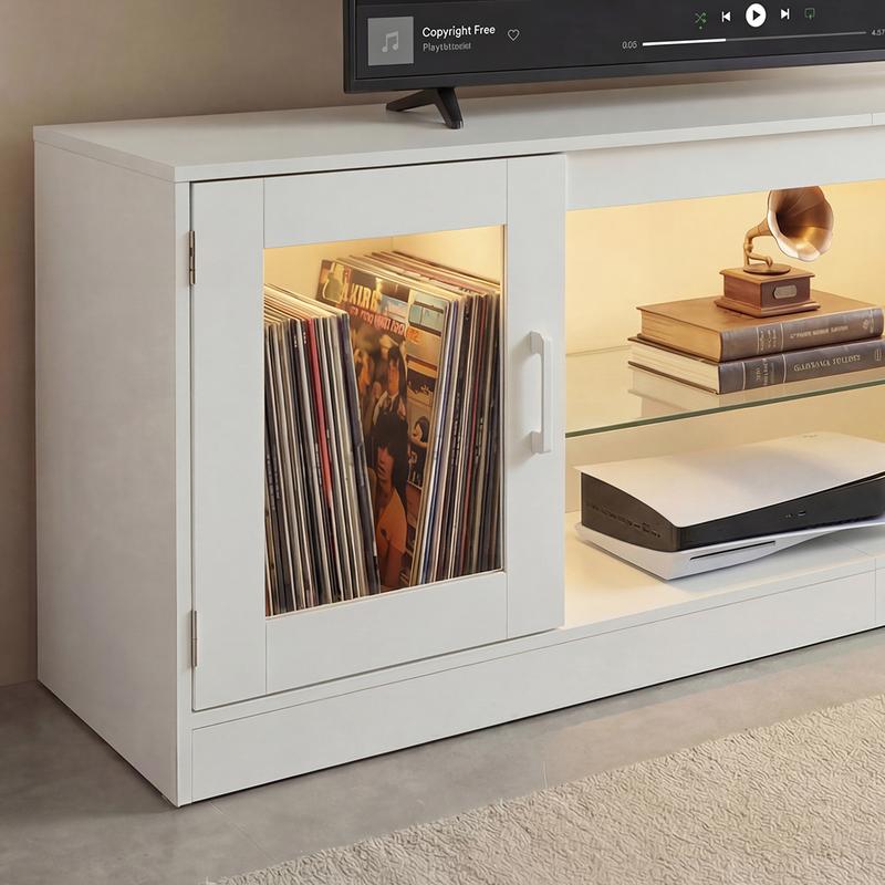YITAHOME Meuble TV 148 cm avec éclairage LED RVB (22 modes) pour téléviseurs jusqu’à 65 inch, meuble basse tête de TV à compartiments réglables et vitres de sécurité – idéal comme meuble sous TV pour salon & chambre — vignette 7