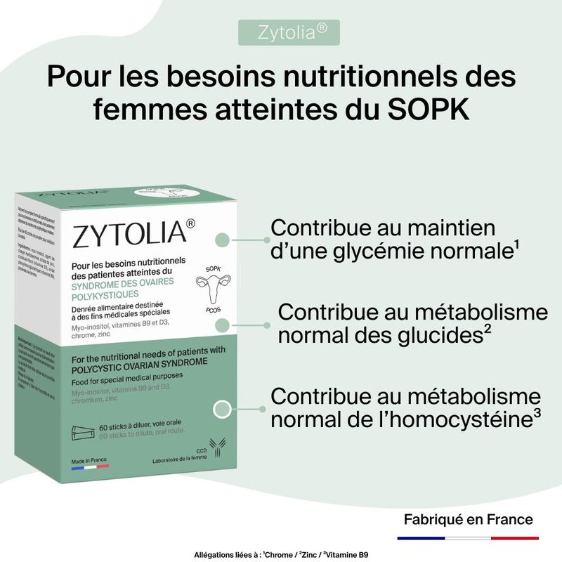 Zytolia - Solution Nutritionnelle pour SOPK avec Myo-inositol 4g, Vitamines B9 et D3, Zinc et Chrome - 60 Sticks à Diluer - Fabriqué en France — vignette 2