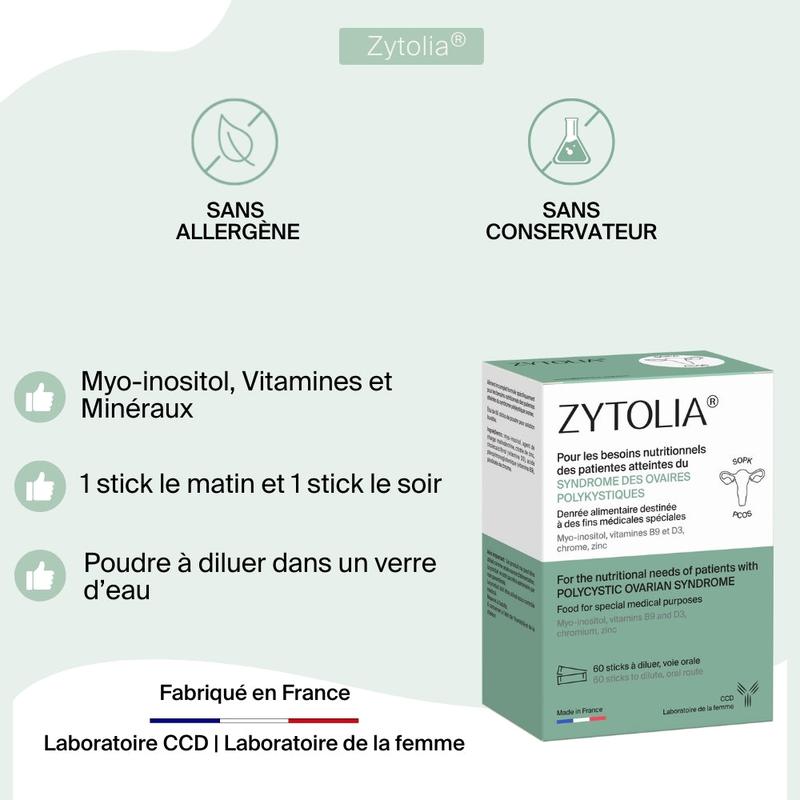 Zytolia - Solution Nutritionnelle pour SOPK avec Myo-inositol 4g, Vitamines B9 et D3, Zinc et Chrome - 60 Sticks à Diluer - Fabriqué en France — vignette 5