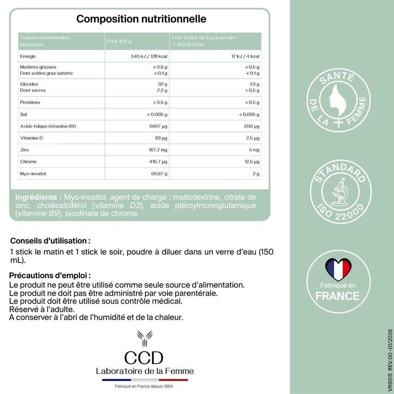 Zytolia - Solution Nutritionnelle pour SOPK avec Myo-inositol 4g, Vitamines B9 et D3, Zinc et Chrome - 60 Sticks à Diluer - Fabriqué en France — vignette 6